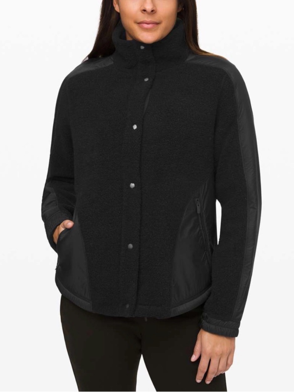 Lululemon Go Cozy Jacket Size 8 Black Sherpa Fleece Tech Athleisure Minimalist